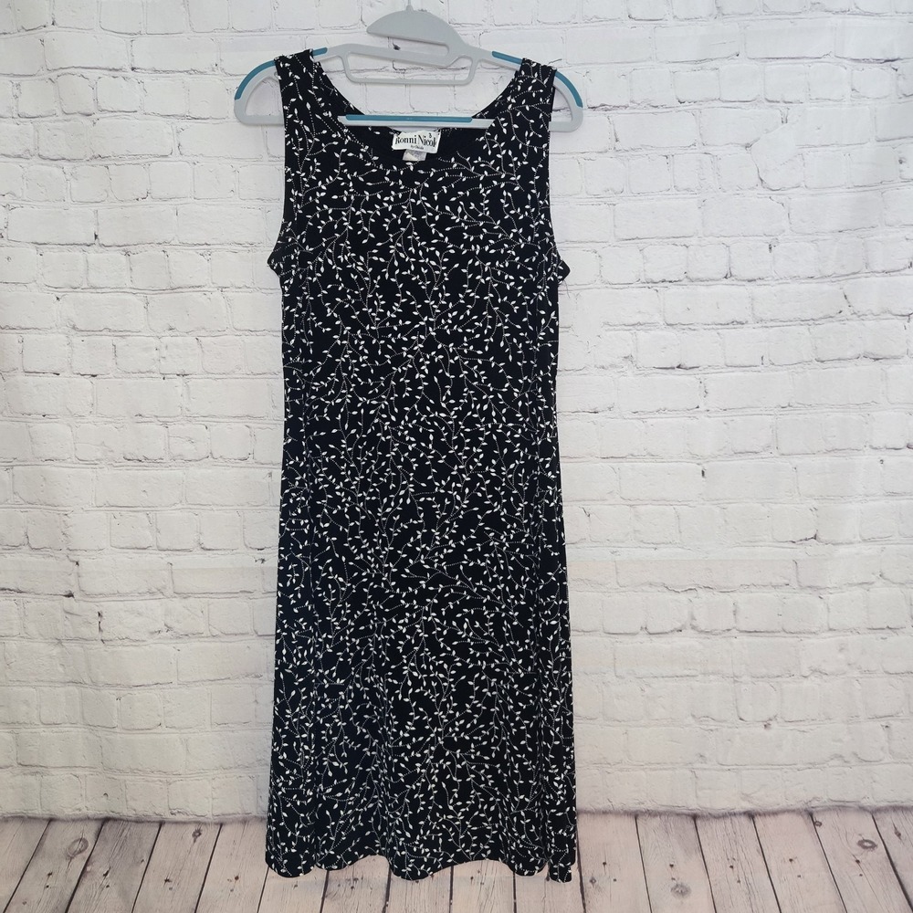 Ronnie Nicole Slinky Stretch Black Micro Floral Grunge Tank Dress Midi Y2K 90's